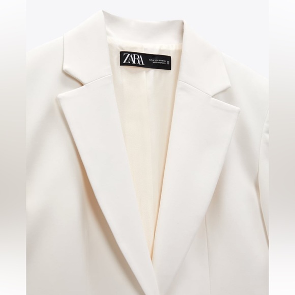 NWT ZARA BLAZER WITH PATCH POCKETS OYSTER WHITE SIZE S NWT - Picture 8 of 9
